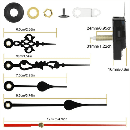 DIY Clock Parts Movement Quartz Mechanism Kit, Wall Clock Repair Replacement Tool with Silent Motor & Hands Set