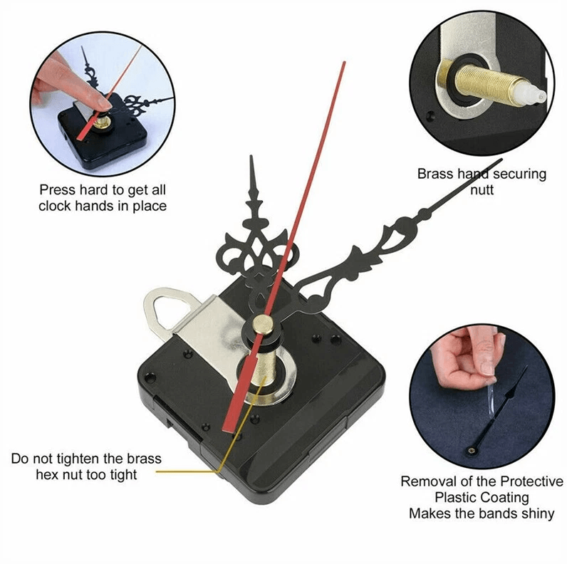 DIY Clock Parts Movement Quartz Mechanism Kit, Wall Clock Repair Replacement Tool with Silent Motor & Hands Set
