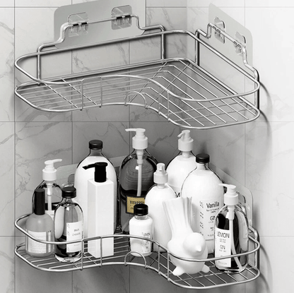 Rustproof Shower Caddy Shelf for Bathroom Corner, Triangular Bath Storage Organizer Rack with Strong Adhesive Mount