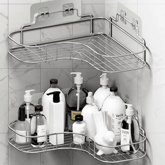 Rustproof Shower Caddy Shelf for Bathroom Corner, Triangular Bath Storage Organizer Rack with Strong Adhesive Mount