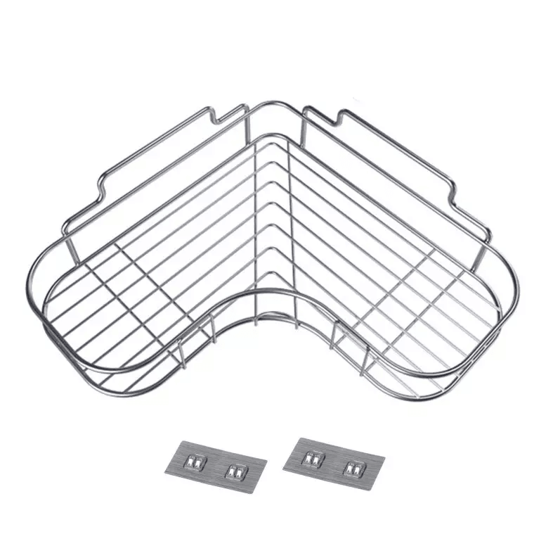 Rustproof Shower Caddy Shelf for Bathroom Corner, Triangular Bath Storage Organizer Rack with Strong Adhesive Mount
