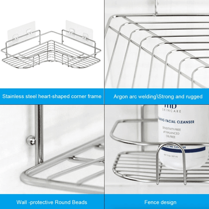 Rustproof Shower Caddy Shelf for Bathroom Corner, Triangular Bath Storage Organizer Rack with Strong Adhesive Mount