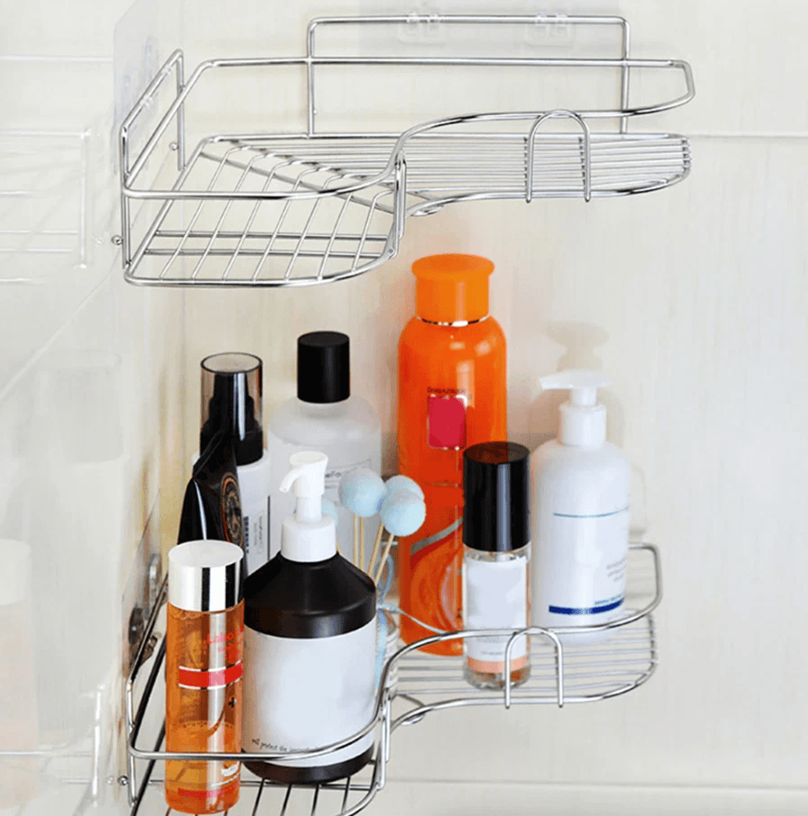 Rustproof Shower Caddy Shelf for Bathroom Corner, Triangular Bath Storage Organizer Rack with Strong Adhesive Mount