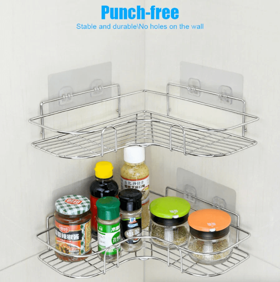 Rustproof Shower Caddy Shelf for Bathroom Corner, Triangular Bath Storage Organizer Rack with Strong Adhesive Mount