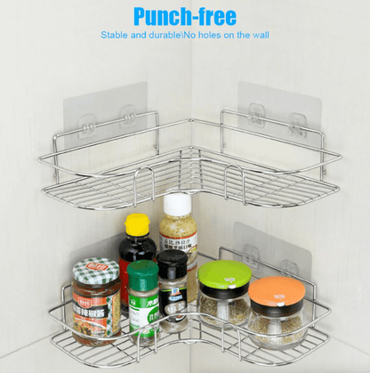 Rustproof Shower Caddy Shelf for Bathroom Corner, Triangular Bath Storage Organizer Rack with Strong Adhesive Mount