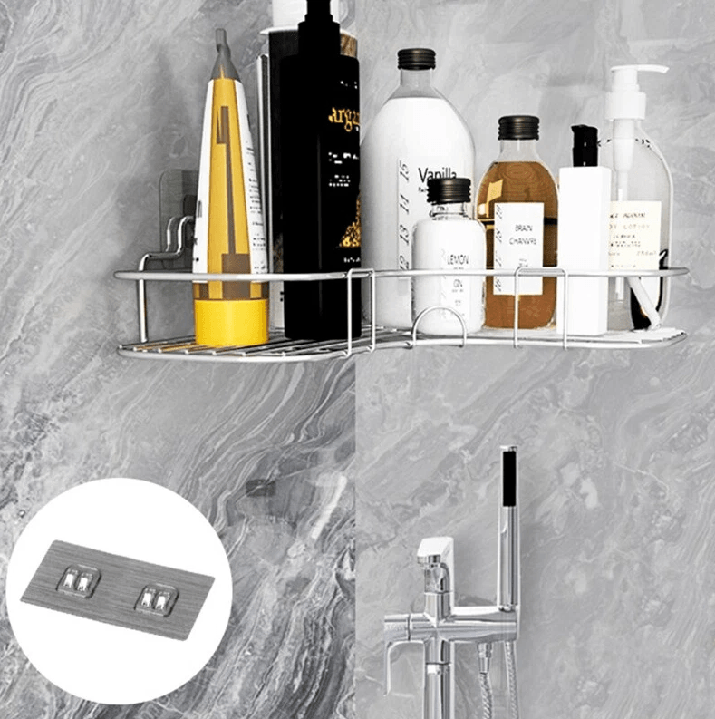 Rustproof Shower Caddy Shelf for Bathroom Corner, Triangular Bath Storage Organizer Rack with Strong Adhesive Mount