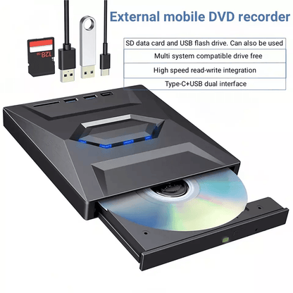 External CD DVD Drive USB, Writer Burner Player for PC Laptop Windows Mac, Portable Optical Drive with SD/USB Hub