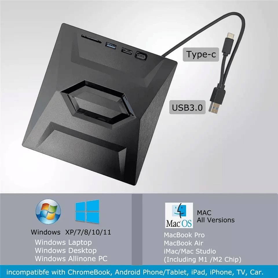 External CD DVD Drive USB, Writer Burner Player for PC Laptop Windows Mac, Portable Optical Drive with SD/USB Hub