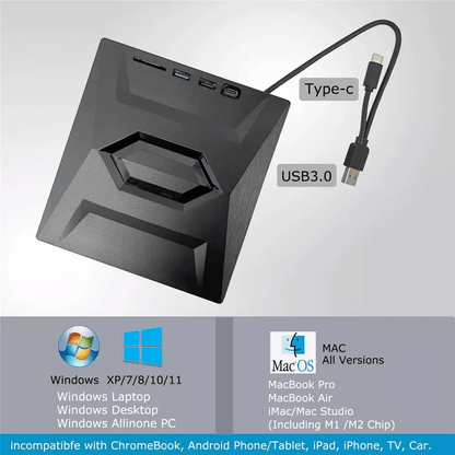 External CD DVD Drive USB, Writer Burner Player for PC Laptop Windows Mac, Portable Optical Drive with SD/USB Hub