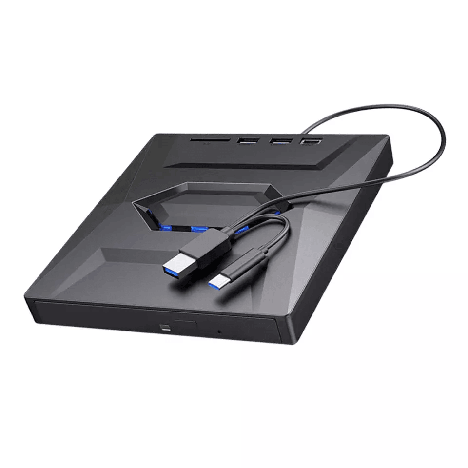 External CD DVD Drive USB, Writer Burner Player for PC Laptop Windows Mac, Portable Optical Drive with SD/USB Hub