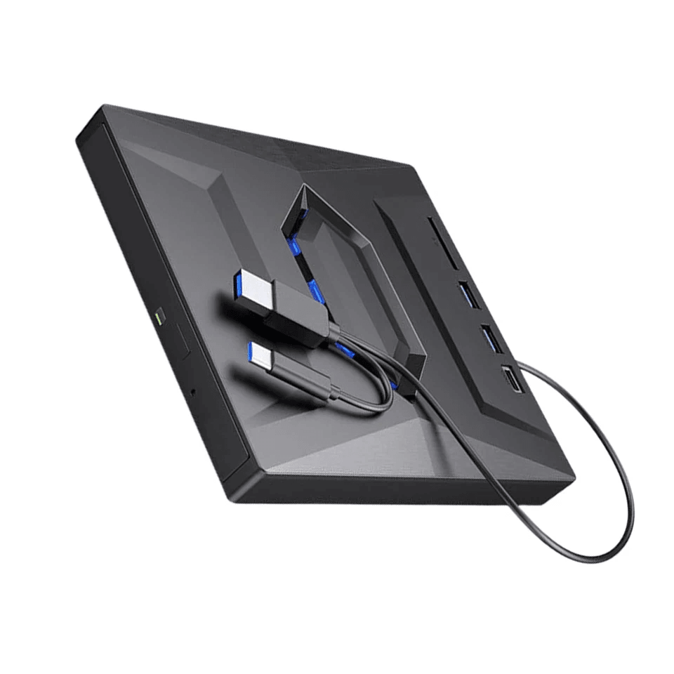 External CD DVD Drive USB, Writer Burner Player for PC Laptop Windows Mac, Portable Optical Drive with SD/USB Hub