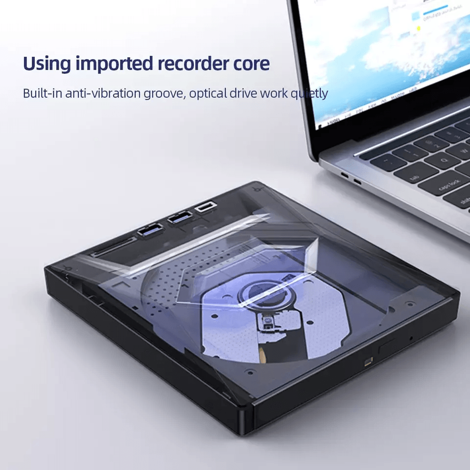 External CD DVD Drive USB, Writer Burner Player for PC Laptop Windows Mac, Portable Optical Drive with SD/USB Hub
