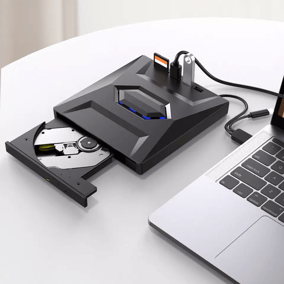 External CD DVD Drive USB, Writer Burner Player for PC Laptop Windows Mac, Portable Optical Drive with SD/USB Hub
