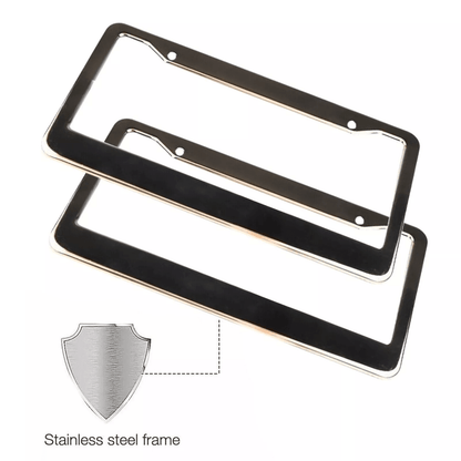 2PCS Chrome Stainless Steel License Plate Frame Set – Rust-Proof Metal Tag Covers with Screw Caps for U.S.