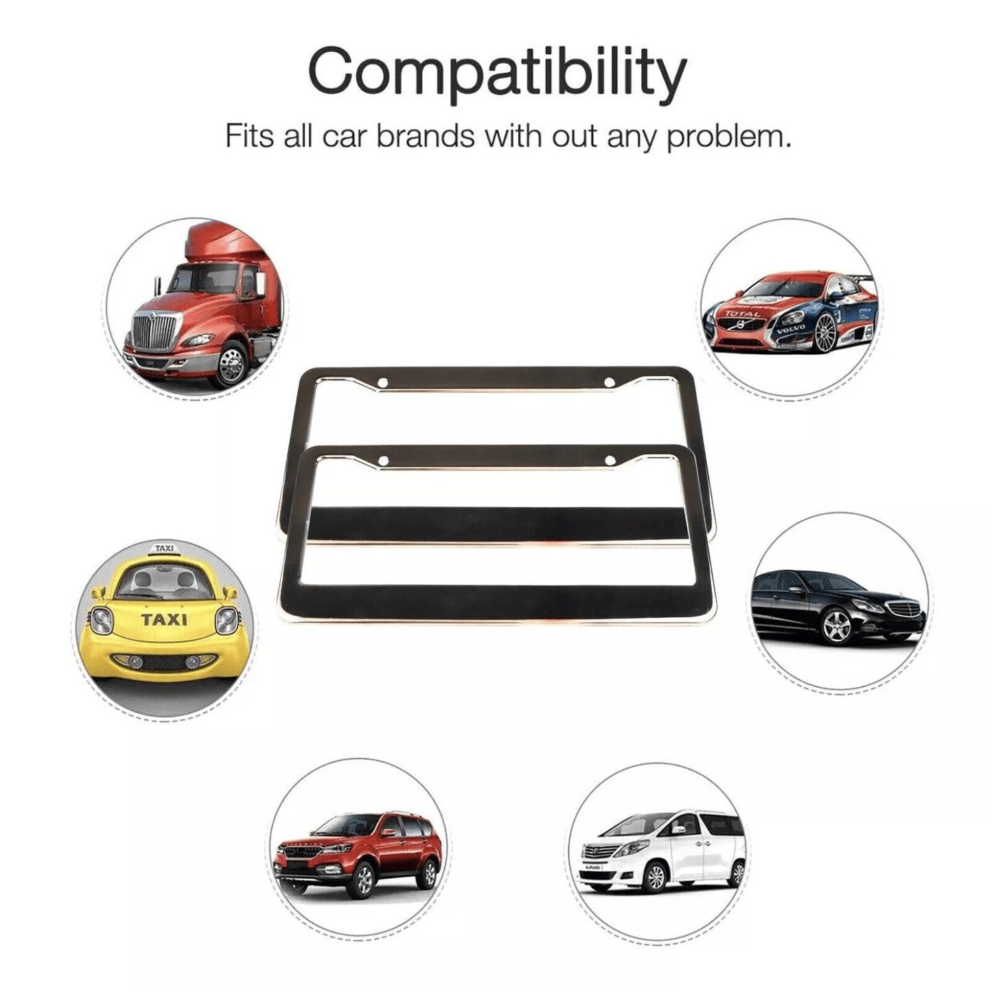 2PCS Chrome Stainless Steel License Plate Frame Set – Rust-Proof Metal Tag Covers with Screw Caps for U.S.