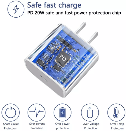 Super Fast Charger Type C For iPhone USB-C 20W PD Wall Adapter with Cable Fast Char