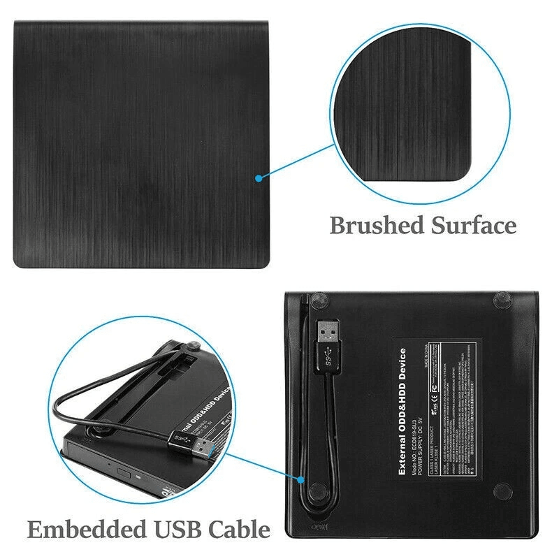 USB 3.0 Slim External CD DVD RW Drive Writer Burner Player, Compatible with Laptop PC & Mac, Portable & High-Speed