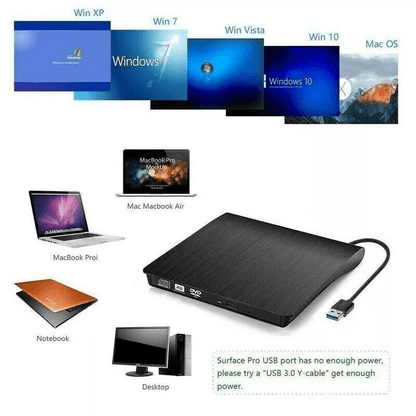USB 3.0 Slim External CD DVD RW Drive Writer Burner Player, Compatible with Laptop PC & Mac, Portable & High-Speed