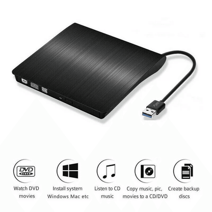 USB 3.0 Slim External CD DVD RW Drive Writer Burner Player, Compatible with Laptop PC & Mac, Portable & High-Speed