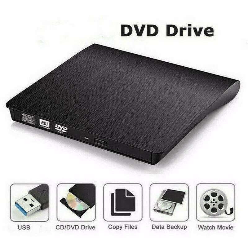 USB 3.0 Slim External CD DVD RW Drive Writer Burner Player, Compatible with Laptop PC & Mac, Portable & High-Speed