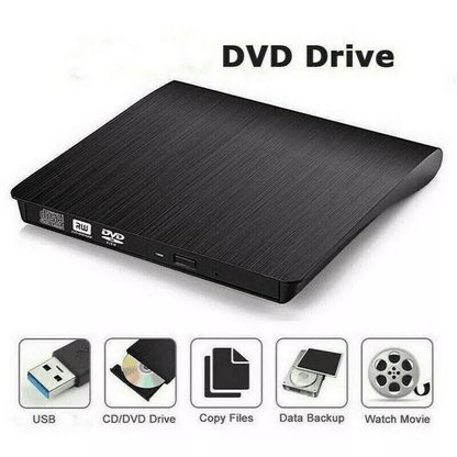 USB 3.0 Slim External CD DVD RW Drive Writer Burner Player, Compatible with Laptop PC & Mac, Portable & High-Speed