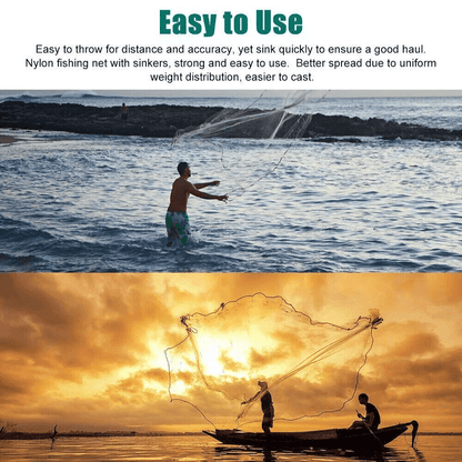 6/8/10/12/16FT Fishing Cast Net Bait Easy Throw Hand Cast Strong Nylon Mesh with Heavy Zinc Sinkers
