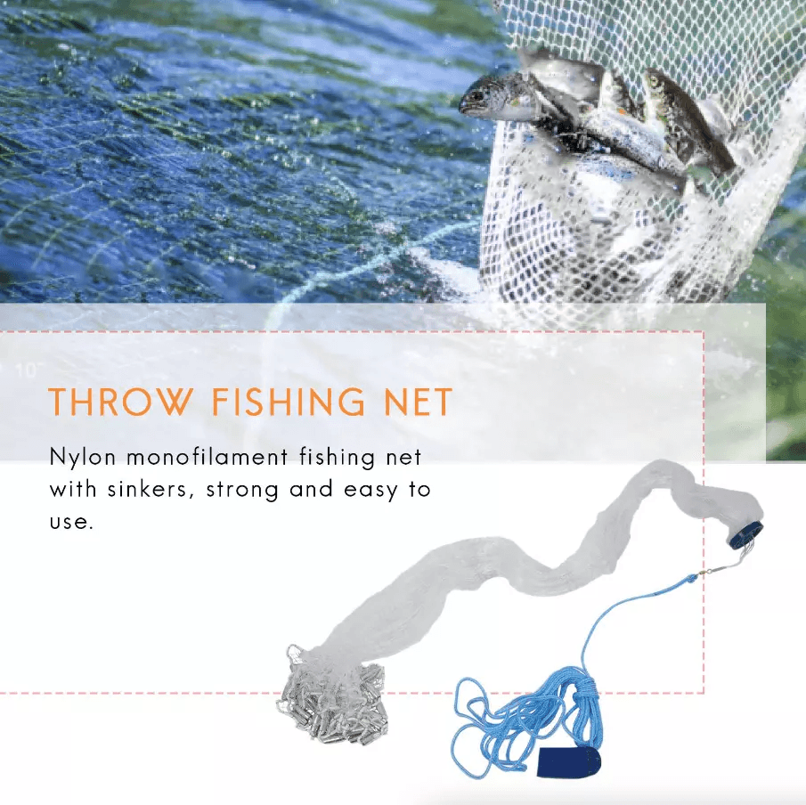 6/8/10/12/16FT Fishing Cast Net Bait Easy Throw Hand Cast Strong Nylon Mesh with Heavy Zinc Sinkers