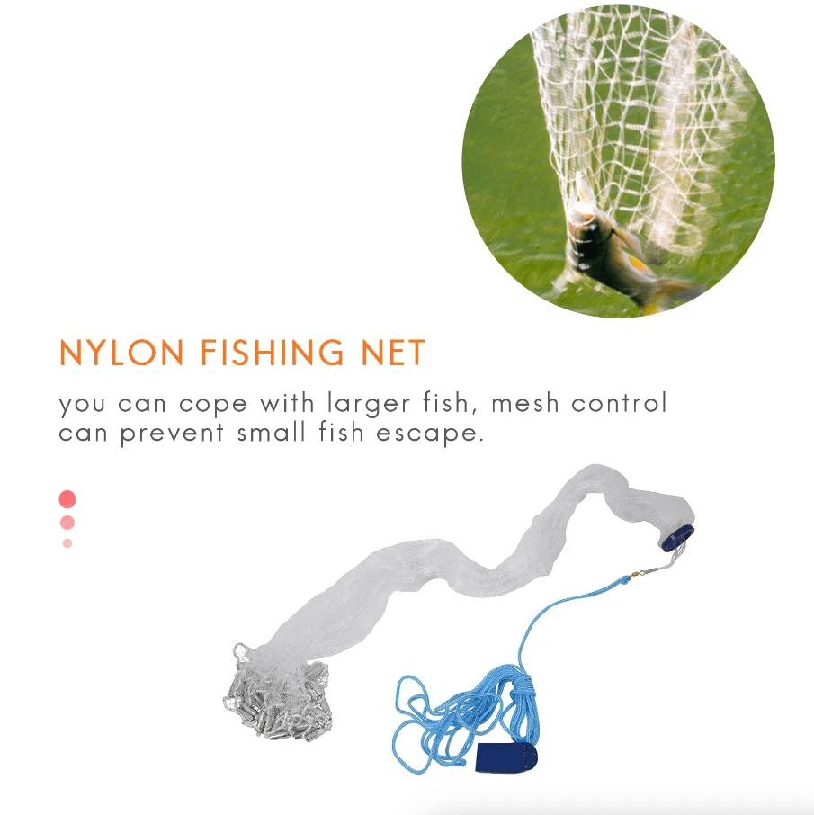 6/8/10/12/16FT Fishing Cast Net Bait Easy Throw Hand Cast Strong Nylon Mesh with Heavy Zinc Sinkers