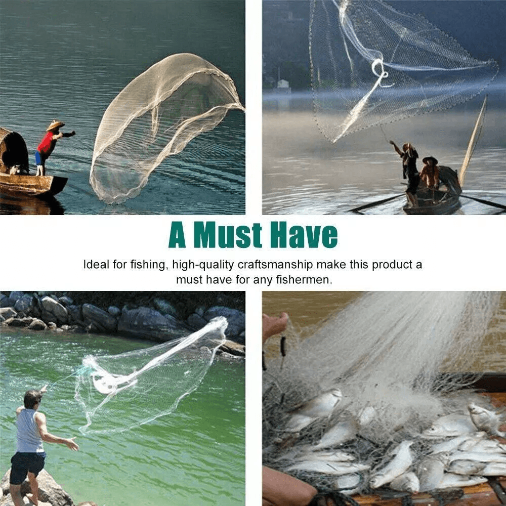 6/8/10/12/16FT Fishing Cast Net Bait Easy Throw Hand Cast Strong Nylon Mesh with Heavy Zinc Sinkers