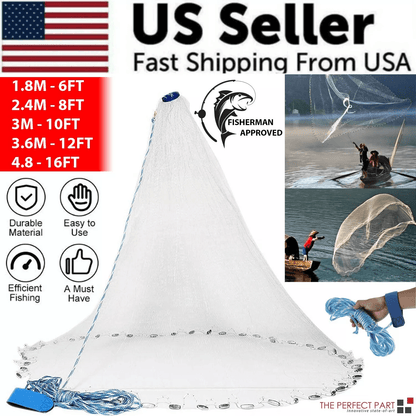 6/8/10/12/16FT Fishing Cast Net Bait Easy Throw Hand Cast Strong Nylon Mesh with Heavy Zinc Sinkers