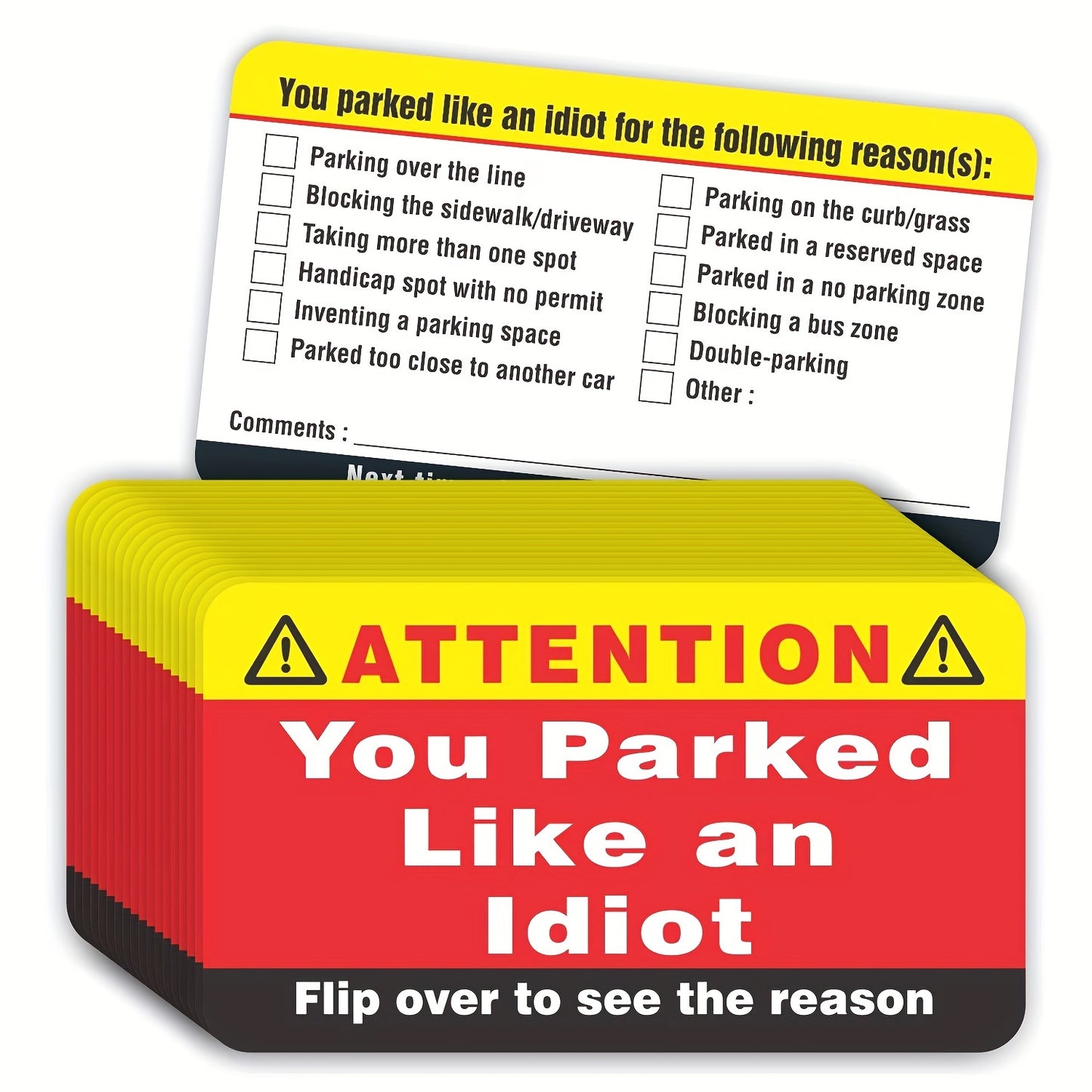 You Park Like an Idiot Cards – 50-Pack Multiple Reason Violation Notices – Hilarious Bad Parking Gag Gift for Adults