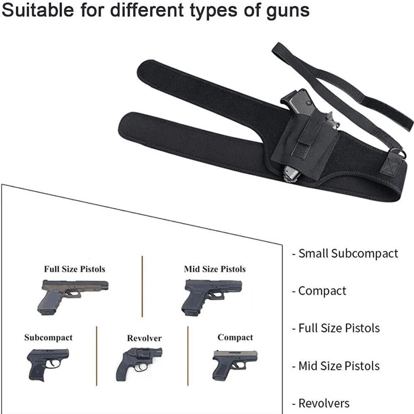 Tactical Concealed Carry Shoulder Waist Pistol Holster Universal Hand Gun Holder Pouch with Adjustable Straps for Chest