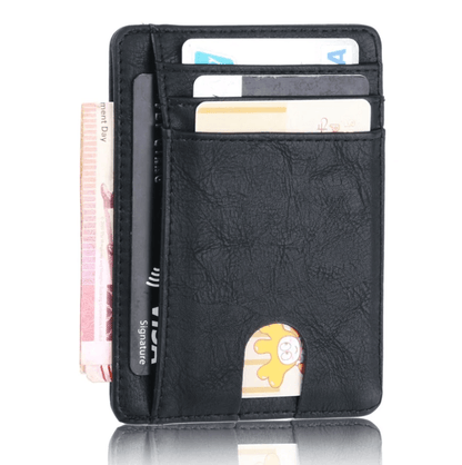 Mens Leather Slim Wallet, RFID Blocking Credit Card Holder with ID Window & Money Pocket