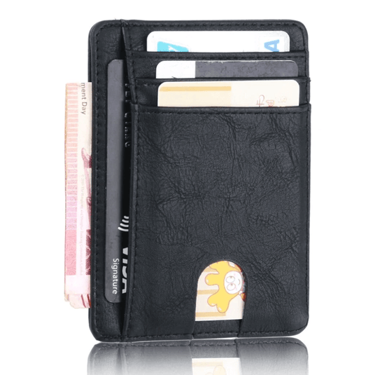 Mens Leather Slim Wallet, RFID Blocking Credit Card Holder with ID Window & Money Pocket