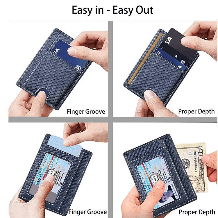 Mens Leather Slim Wallet, RFID Blocking Credit Card Holder with ID Window & Money Pocket