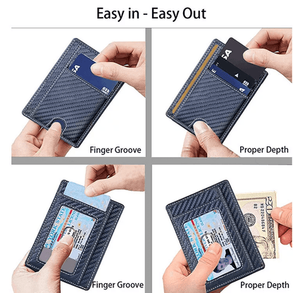 Mens Leather Slim Wallet, RFID Blocking Credit Card Holder with ID Window & Money Pocket