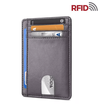 Mens Leather Slim Wallet, RFID Blocking Credit Card Holder with ID Window & Money Pocket