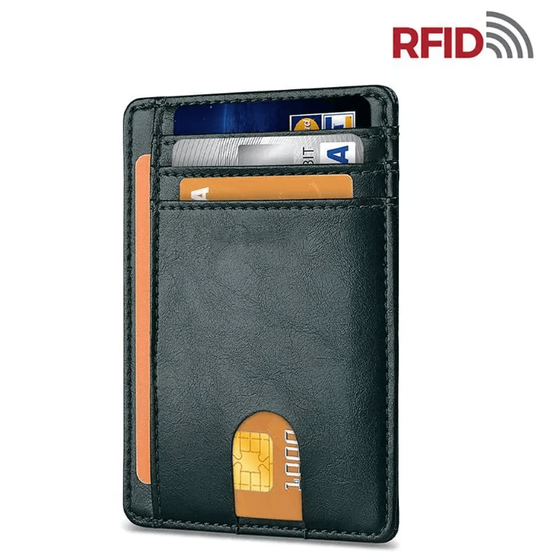 Mens Leather Slim Wallet, RFID Blocking Credit Card Holder with ID Window & Money Pocket