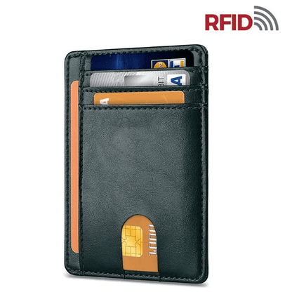 Mens Leather Slim Wallet, RFID Blocking Credit Card Holder with ID Window & Money Pocket