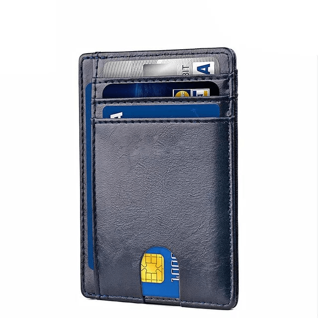 Mens Leather Slim Wallet, RFID Blocking Credit Card Holder with ID Window & Money Pocket