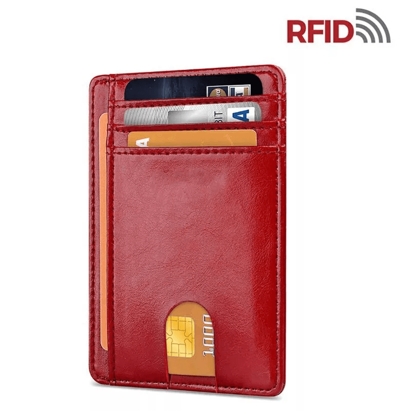 Mens Leather Slim Wallet, RFID Blocking Credit Card Holder with ID Window & Money Pocket