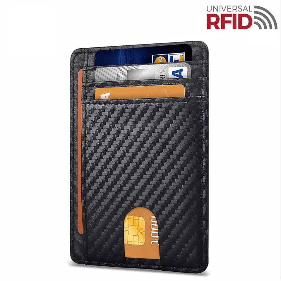 Mens Leather Slim Wallet, RFID Blocking Credit Card Holder with ID Window & Money Pocket