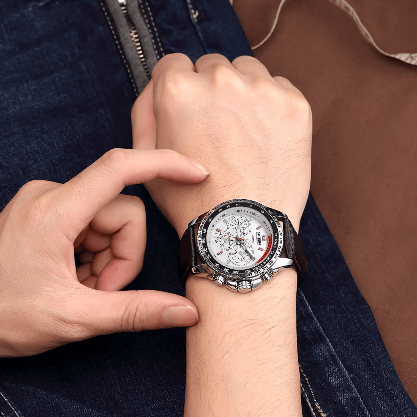 Waterproof MEGIR Men's Stainless Steel Analog Sports Quartz Military Wrist Watch – Stylish Leather Band