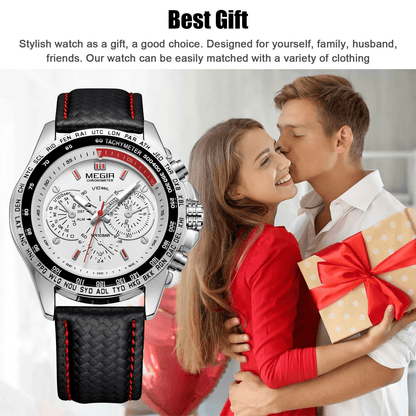 Waterproof MEGIR Men's Stainless Steel Analog Sports Quartz Military Wrist Watch – Stylish Leather Band