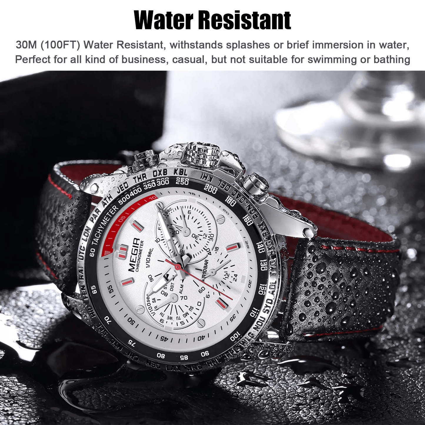 Waterproof MEGIR Men's Stainless Steel Analog Sports Quartz Military Wrist Watch – Stylish Leather Band
