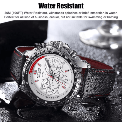 Waterproof MEGIR Men's Stainless Steel Analog Sports Quartz Military Wrist Watch – Stylish Leather Band