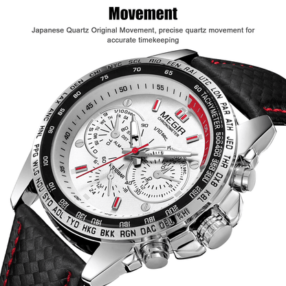 Waterproof MEGIR Men's Stainless Steel Analog Sports Quartz Military Wrist Watch – Stylish Leather Band