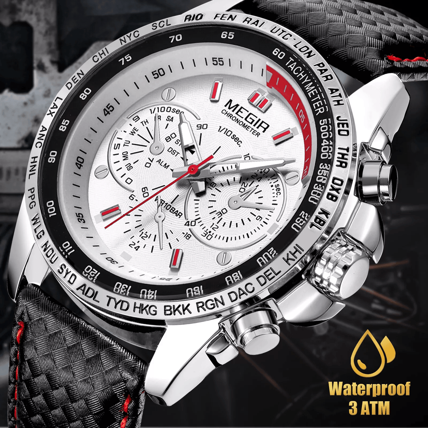Waterproof MEGIR Men's Stainless Steel Analog Sports Quartz Military Wrist Watch – Stylish Leather Band