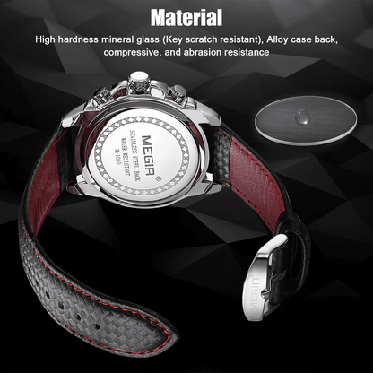 Waterproof MEGIR Men's Stainless Steel Analog Sports Quartz Military Wrist Watch – Stylish Leather Band