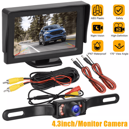 4.3" HD Monitor Car Backup Reverse Camera Kit with Night Vision Waterproof Rear View Parking License Plate System